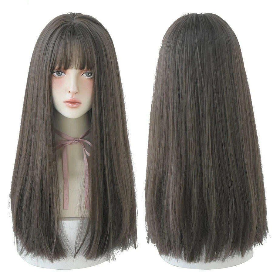 7JHHWIGS Long Straight Synthetic Light Brown Wigs With Bang For Women Heat-Resistant Daily Use Hair Hot Sell Wholesale Wigs