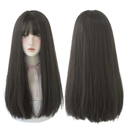 7JHHWIGS Long Straight Synthetic Light Brown Wigs With Bang For Women Heat-Resistant Daily Use Hair Hot Sell Wholesale Wigs