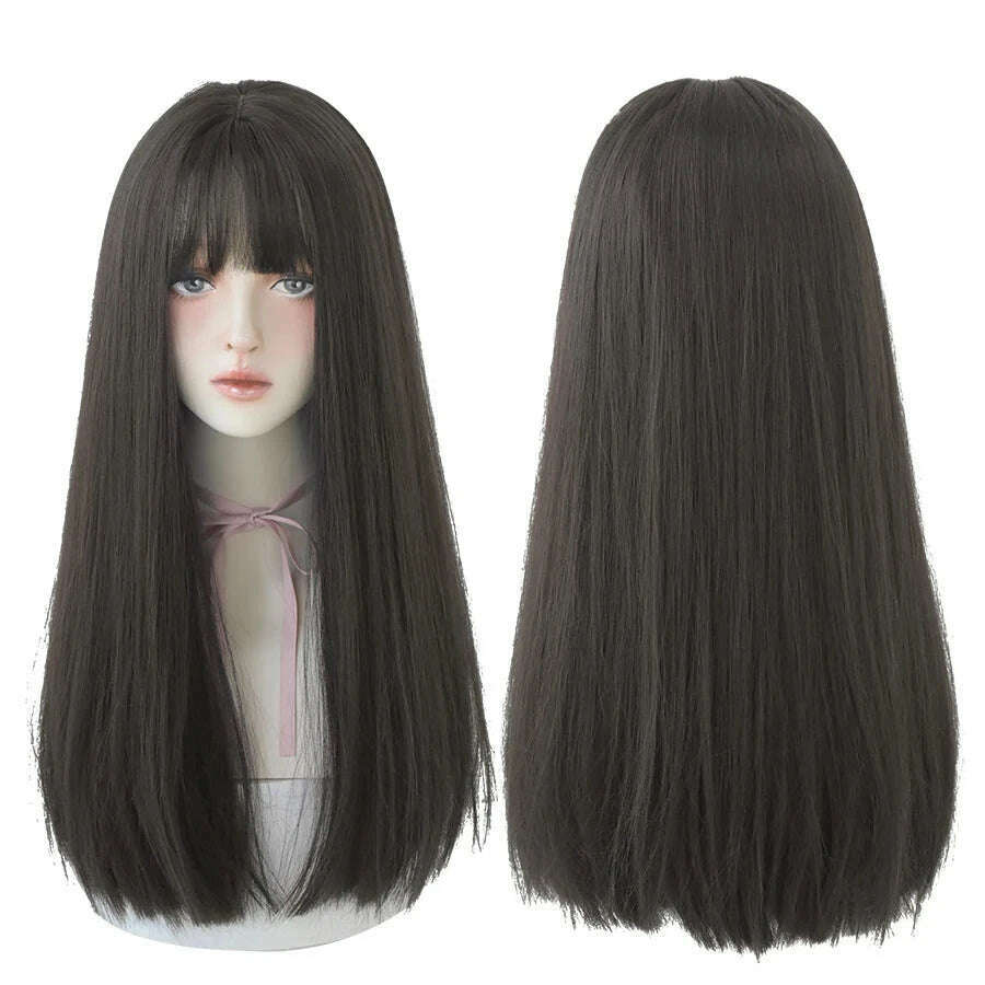 7JHHWIGS Long Straight Synthetic Light Brown Wigs With Bang For Women Heat-Resistant Daily Use Hair Hot Sell Wholesale Wigs