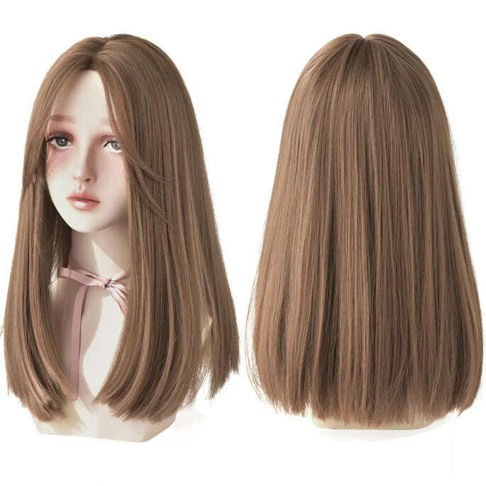 7JHHWIGS Long Straight Synthetic Light Brown Wigs With Bang For Women Heat-Resistant Daily Use Hair Hot Sell Wholesale Wigs