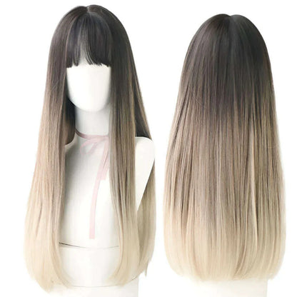 7JHHWIGS Long Straight Synthetic Light Brown Wigs With Bang For Women Heat-Resistant Daily Use Hair Hot Sell Wholesale Wigs