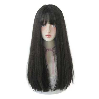 7JHHWIGS Long Straight Synthetic Light Brown Wigs With Bang For Women Heat-Resistant Daily Use Hair Hot Sell Wholesale Wigs