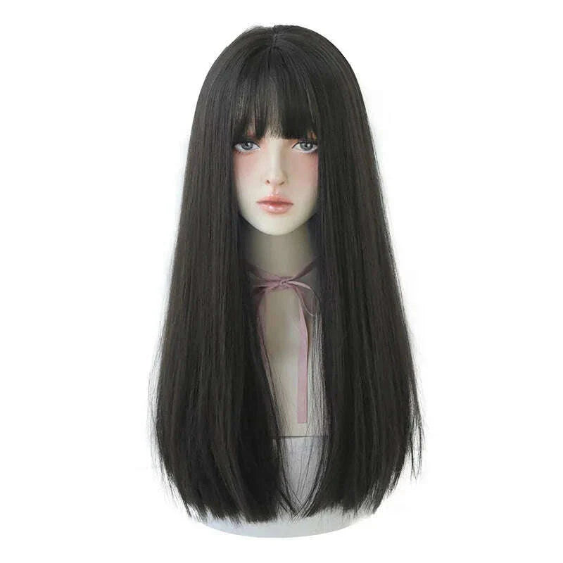 7JHHWIGS Long Straight Synthetic Light Brown Wigs With Bang For Women Heat-Resistant Daily Use Hair Hot Sell Wholesale Wigs