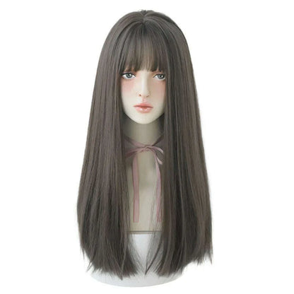 7JHHWIGS Long Straight Synthetic Light Brown Wigs With Bang For Women Heat-Resistant Daily Use Hair Hot Sell Wholesale Wigs