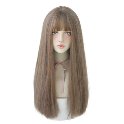 7JHHWIGS Long Straight Synthetic Light Brown Wigs With Bang For Women Heat-Resistant Daily Use Hair Hot Sell Wholesale Wigs