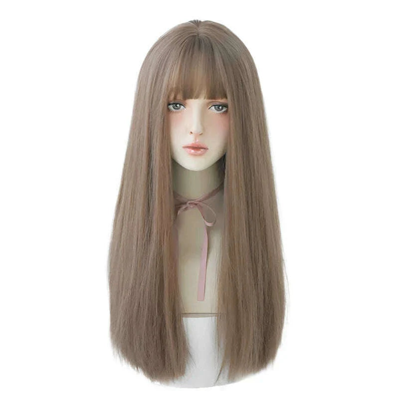 7JHHWIGS Long Straight Synthetic Light Brown Wigs With Bang For Women Heat-Resistant Daily Use Hair Hot Sell Wholesale Wigs