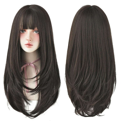 7JHHWIGS Long Straight Synthetic Light Brown Wigs With Bang For Women Heat-Resistant Daily Use Hair Hot Sell Wholesale Wigs