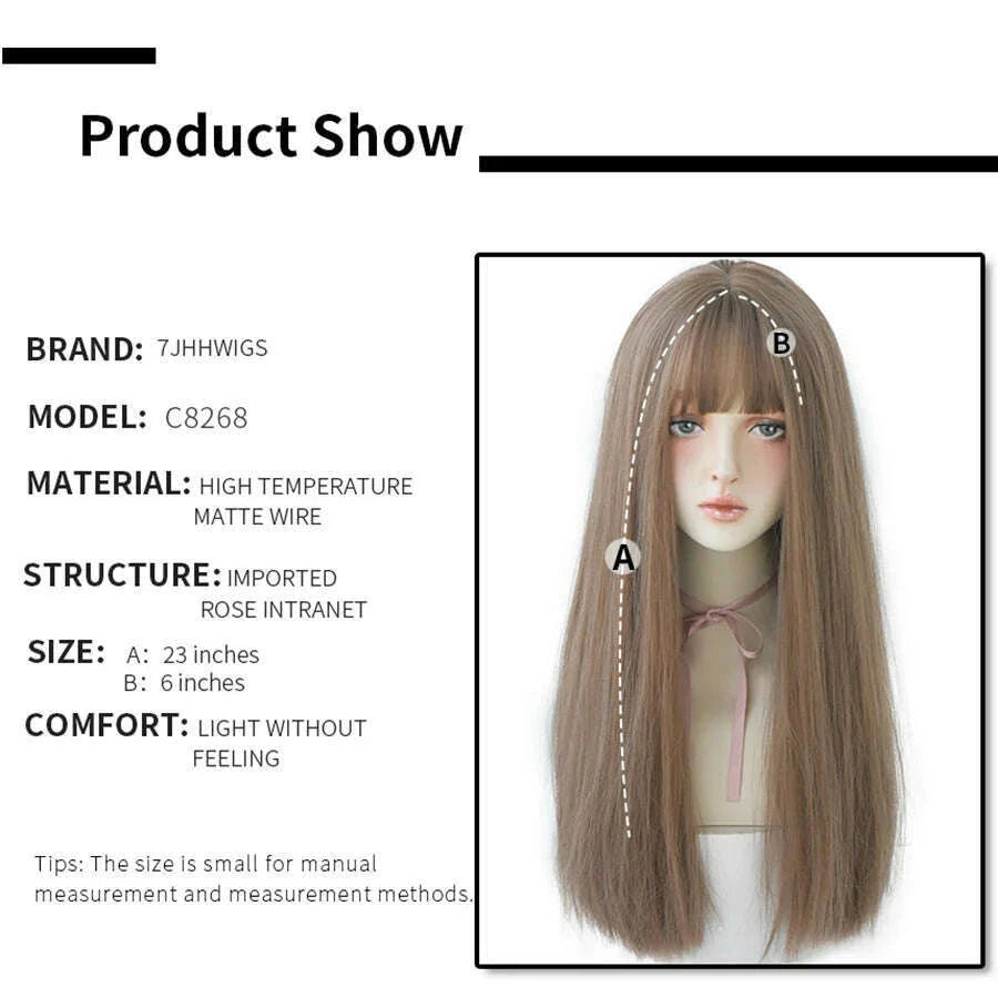 7JHHWIGS Long Straight Synthetic Light Brown Wigs With Bang For Women Heat-Resistant Daily Use Hair Hot Sell Wholesale Wigs