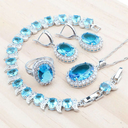 925 Silver Jewelry Sets Wedding Purple Zircon Earrings Bracelets For Women Rings Pendant Necklace Set