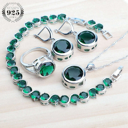 925 Sterling Silver Jewelry Sets Bridal Women Natural Magic Rainbow Zircon Earrings Ring Bracelets Pendant Wedding Necklace Set