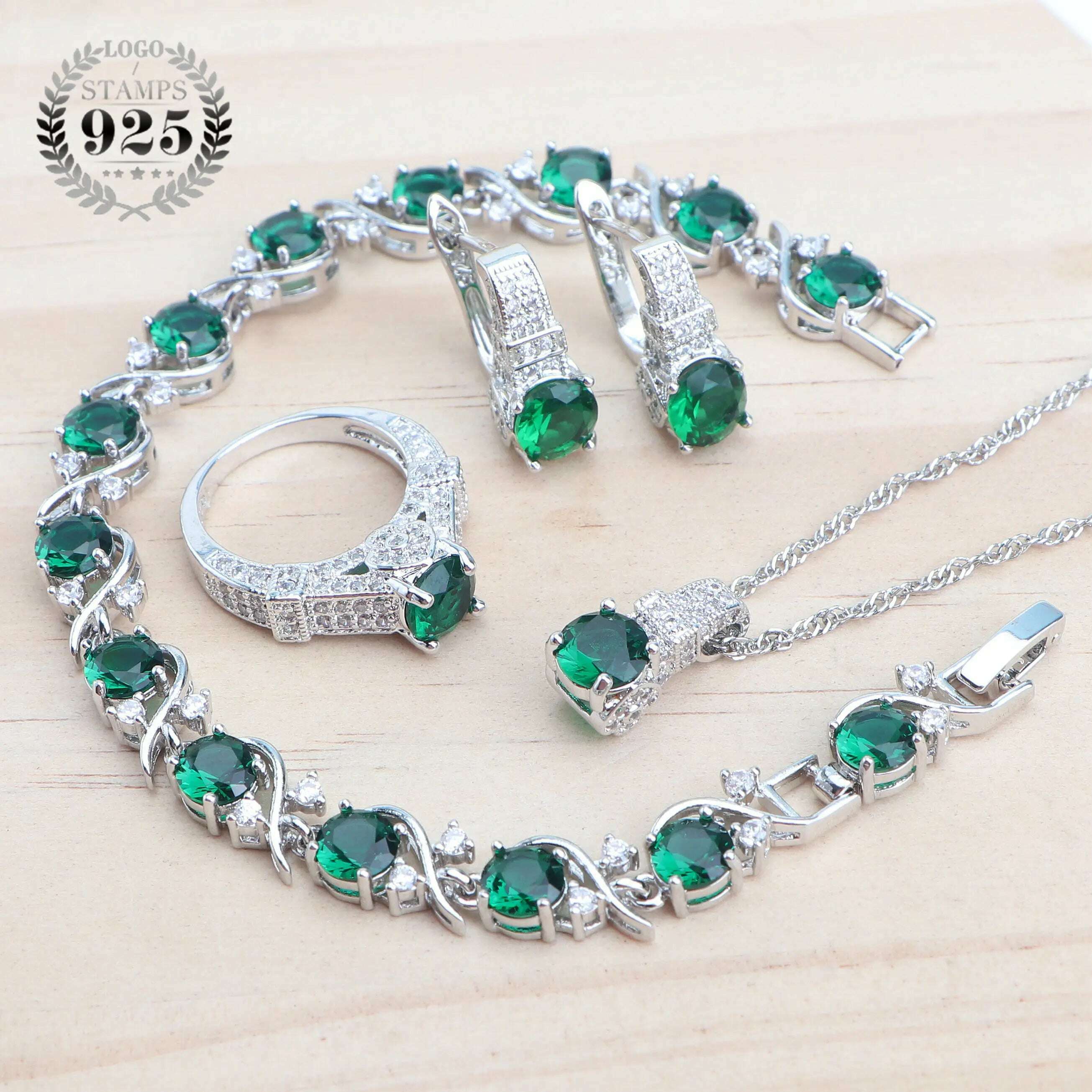 925 Sterling Silver Jewelry Sets For Women Wedding Jewelry Ladies Purple Zircon Earrings Bracelets Set Rings Pendant Necklace