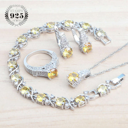 925 Sterling Silver Jewelry Sets For Women Wedding Jewelry Ladies Purple Zircon Earrings Bracelets Set Rings Pendant Necklace