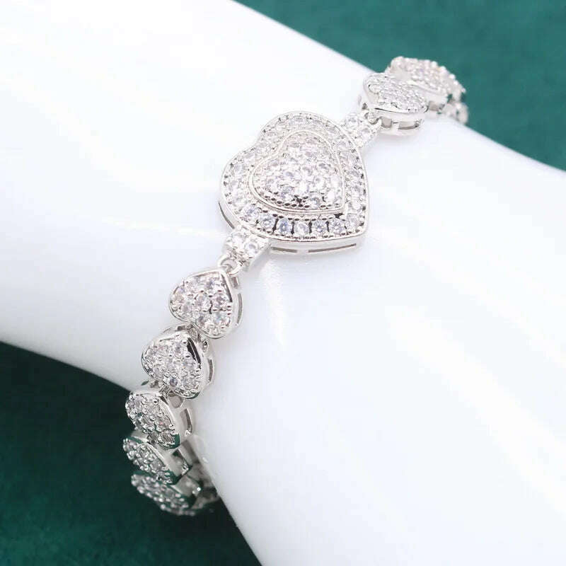 925 Sterling Silver Jewelry Sets For Women Wedding White Zircon Bracelet Pierced Earrings Necklace pendant Ring Free Gift Box