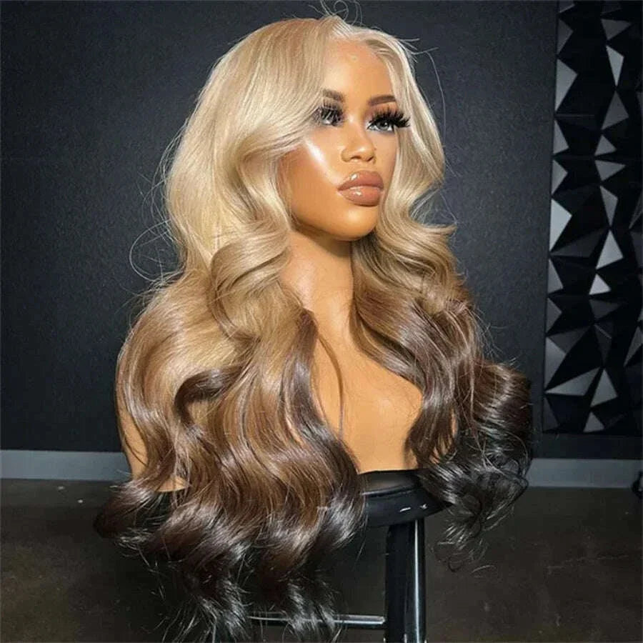 OmBre Blonde Lace Front Wigs For Women Synthetic 13X4 Lace Frontal Wigs Pre Plucked Hairline With Baby Hair Wig 200% Density