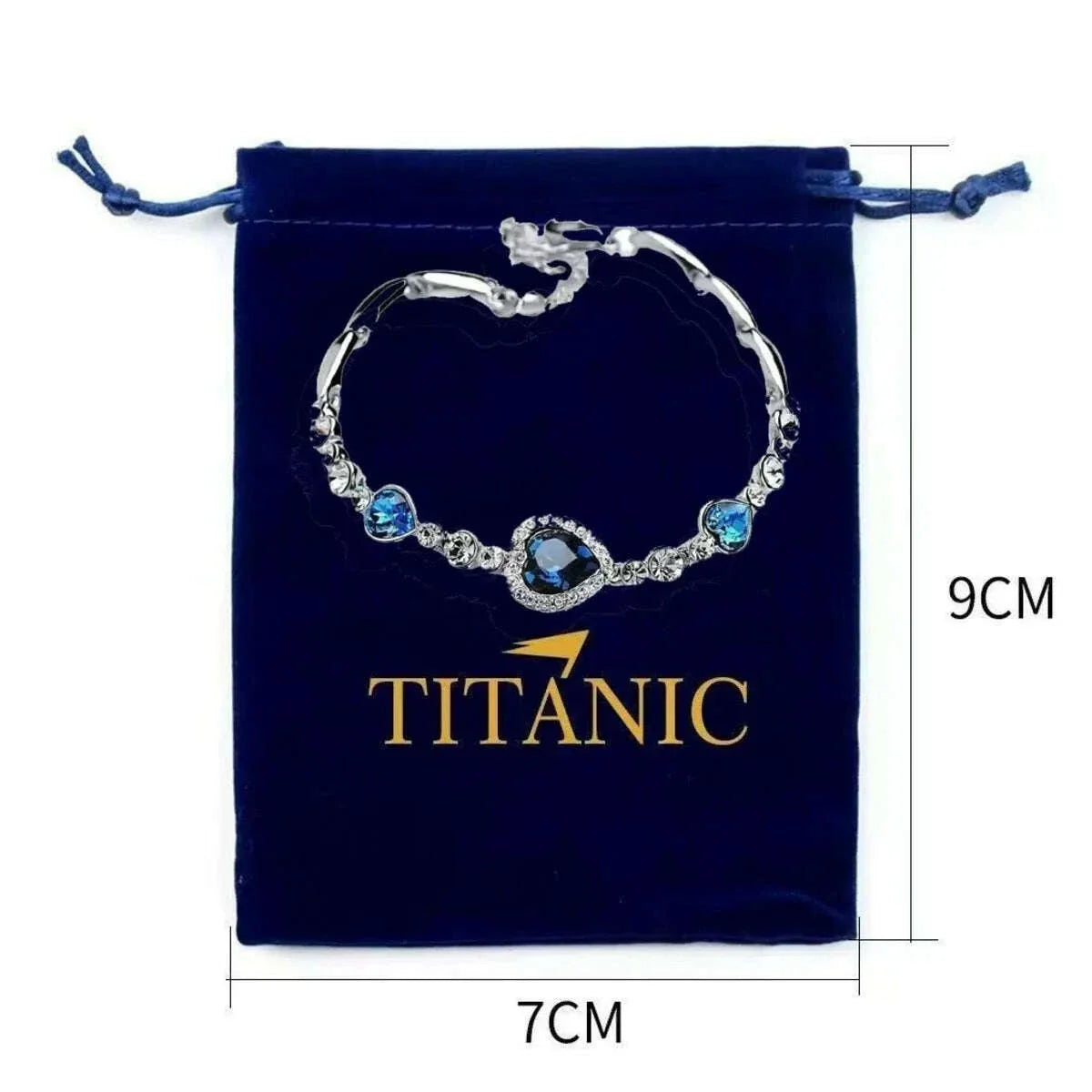 Ocean Heart Titanic Blue Pendant Necklace+Velvet Bag New Fashionable Sparkling Full Diamond Eternal Love Red Sweater Chain