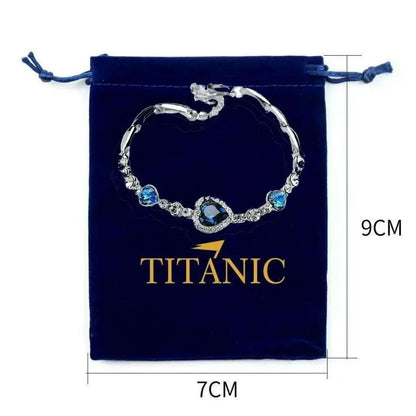 Ocean Heart Titanic Blue Pendant Necklace+Velvet Bag New Fashionable Sparkling Full Diamond Eternal Love Red Sweater Chain