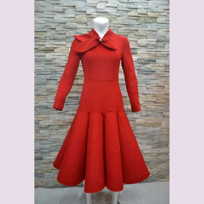 tailor shop light red wool dress Retro Slim  female light luxury dress Semi-Formal Dresses