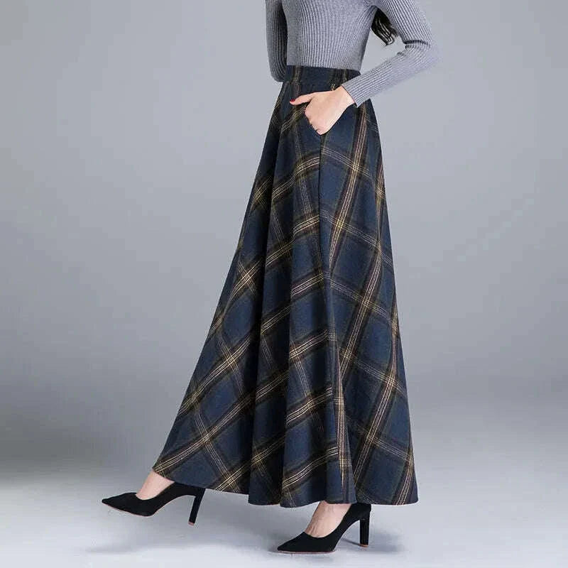 Mom High Waist Woolen plaid Skirts 2022 Autumn Winter Women&#39;s 3XL Wool Maxi Skirts Female Fashion Casual Long Streetwear
