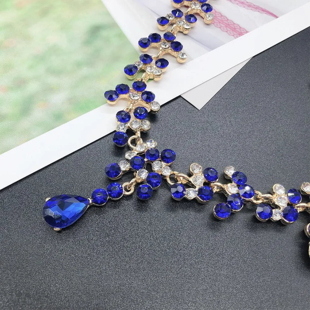 Fashion Crystal Bridal Wedding Jewelry Sets Women Gold Color Rhinestone Necklace Long Earrings Set Dress Accessories Bridesmaids