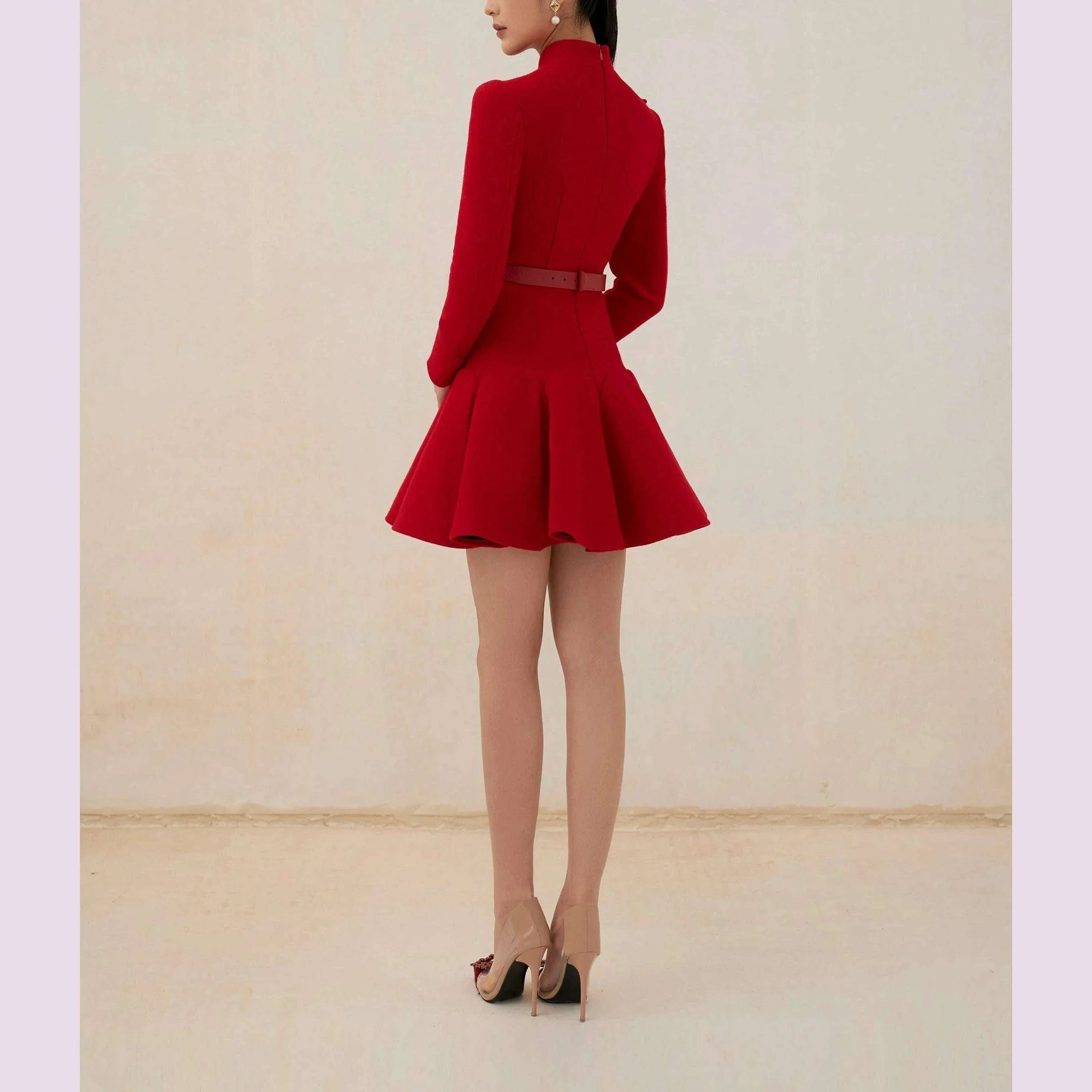 tailor shop light red wool dress Retro Slim  female light luxury dress Semi-Formal Dresses