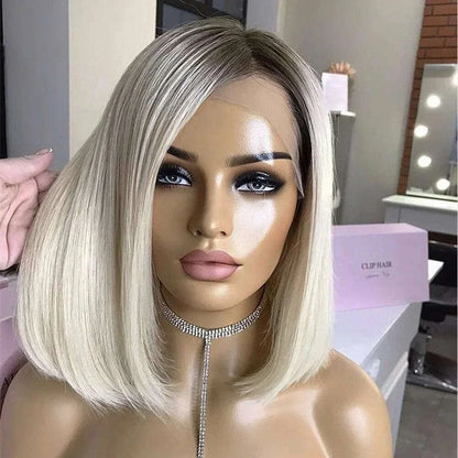 613 White Platinum Lace Front Wigs Transparent Lace Front Human Hair Wigs for Women Short Bob Wigs 10"-30"