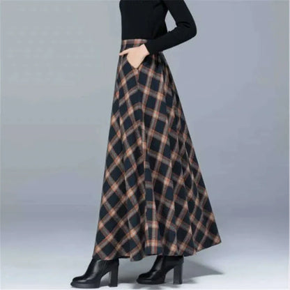 Mom High Waist Woolen plaid Skirts 2022 Autumn Winter Women&#39;s 3XL Wool Maxi Skirts Female Fashion Casual Long Streetwear