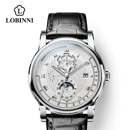 Switzerland LOBINNI Men Watch Luxury Brand Moon Phase Automatic Mechanical Men's Wirstwatches Sapphire Leather Seagull Movement