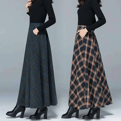 Mom High Waist Woolen plaid Skirts 2022 Autumn Winter Women&#39;s 3XL Wool Maxi Skirts Female Fashion Casual Long Streetwear