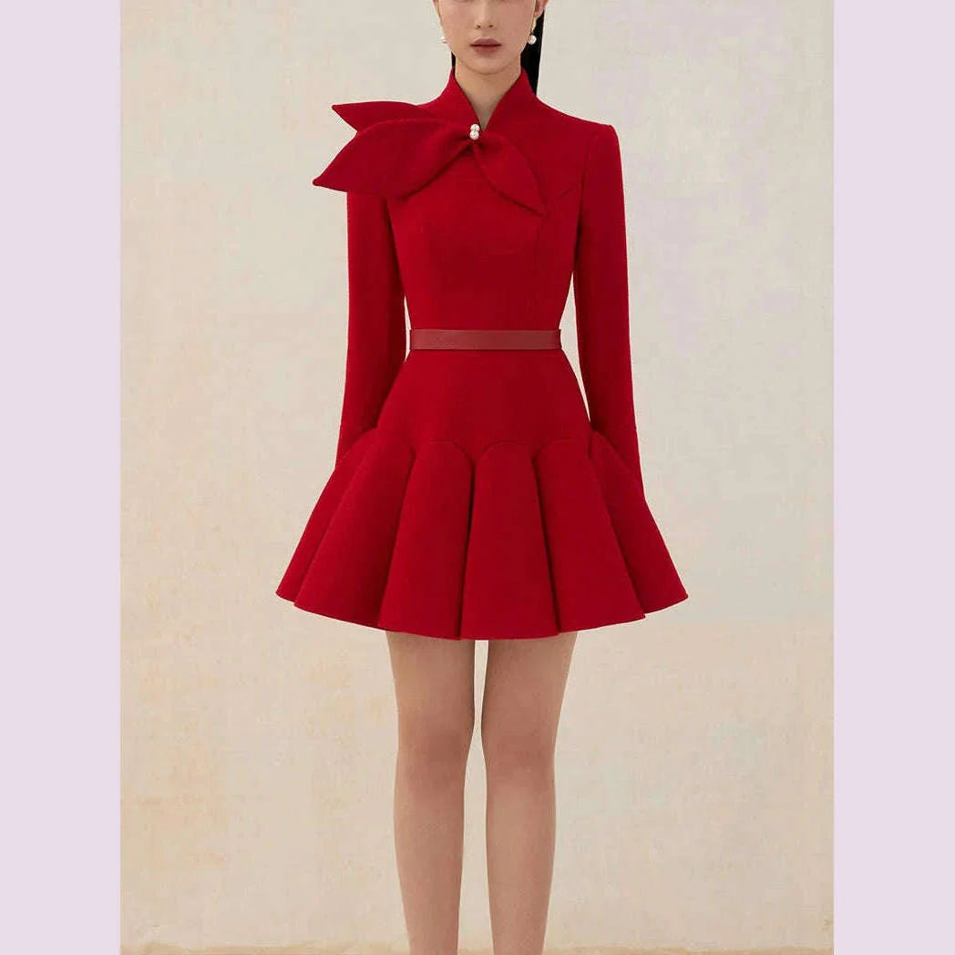 tailor shop light red wool dress Retro Slim  female light luxury dress Semi-Formal Dresses