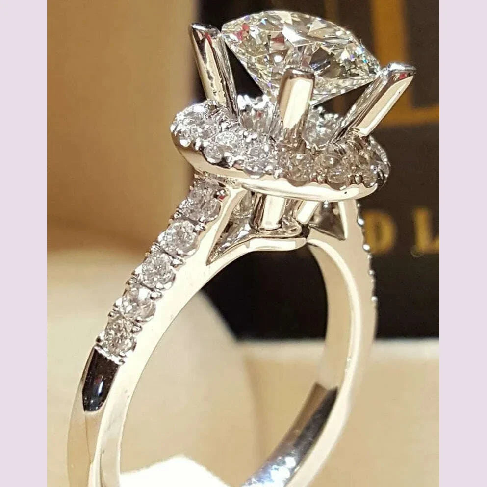 New 925 Sterling Silver Ring Simulation Diamond CZ Ring, Suitable For Female Charm Jewelry Engagement Gifts