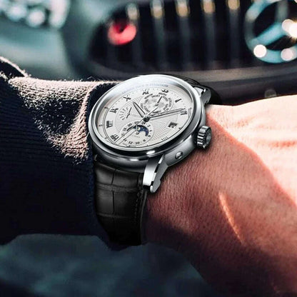 Switzerland LOBINNI Men Watch Luxury Brand Moon Phase Automatic Mechanical Men's Wirstwatches Sapphire Leather Seagull Movement