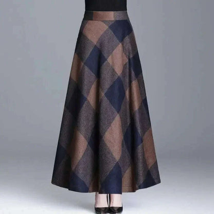 Plaid Tall Waist Long Skirts For Women Autumn Winter Elegant Korean Fashion Maxi Skirt Mom Plus Size 3xlcasual  Loose Wool Skirt