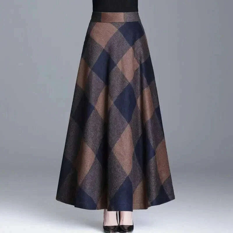 Plaid Tall Waist Long Skirts For Women Autumn Winter Elegant Korean Fashion Maxi Skirt Mom Plus Size 3xlcasual  Loose Wool Skirt