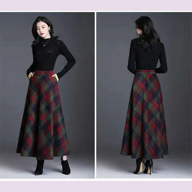 Plaid Tall Waist Long Skirts For Women Autumn Winter Elegant Korean Fashion Maxi Skirt Mom Plus Size 3xlcasual  Loose Wool Skirt