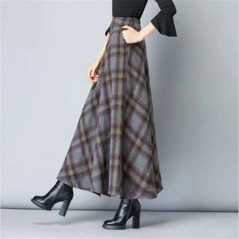 Mom High Waist Woolen plaid Skirts 2022 Autumn Winter Women&#39;s 3XL Wool Maxi Skirts Female Fashion Casual Long Streetwear