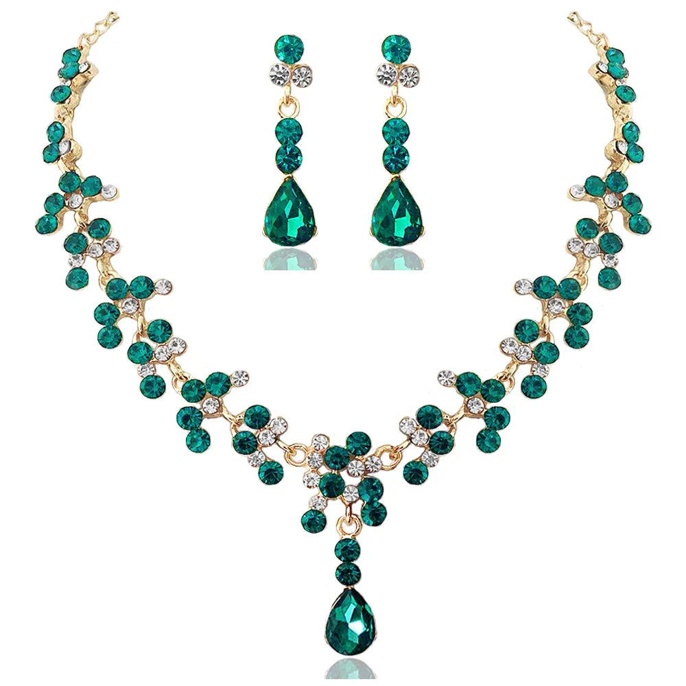 Fashion Crystal Bridal Wedding Jewelry Sets Women Gold Color Rhinestone Necklace Long Earrings Set Dress Accessories Bridesmaids