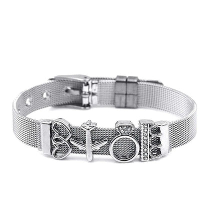 DINGLLY Two-tone Stainless Steel Mesh Bracelets For Women Men Love Heart Beaded 10mm Ribbon Mesh Bracelet & Bangle Gifts