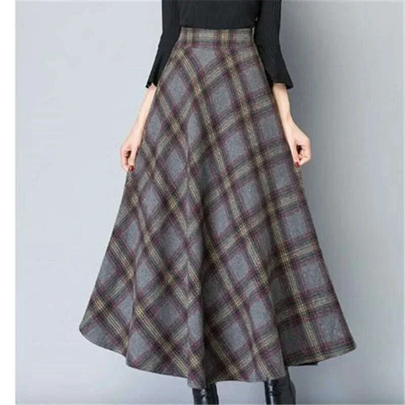 Mom High Waist Woolen plaid Skirts 2022 Autumn Winter Women&#39;s 3XL Wool Maxi Skirts Female Fashion Casual Long Streetwear