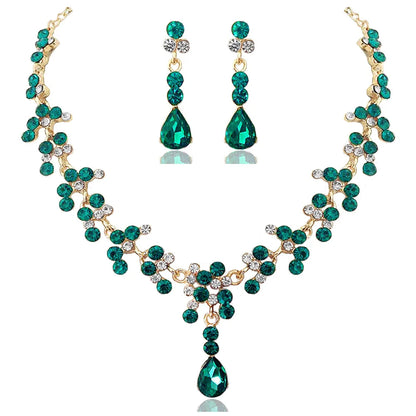 Fashion Crystal Bridal Wedding Jewelry Sets Women Gold Color Rhinestone Necklace Long Earrings Set Dress Accessories Bridesmaids