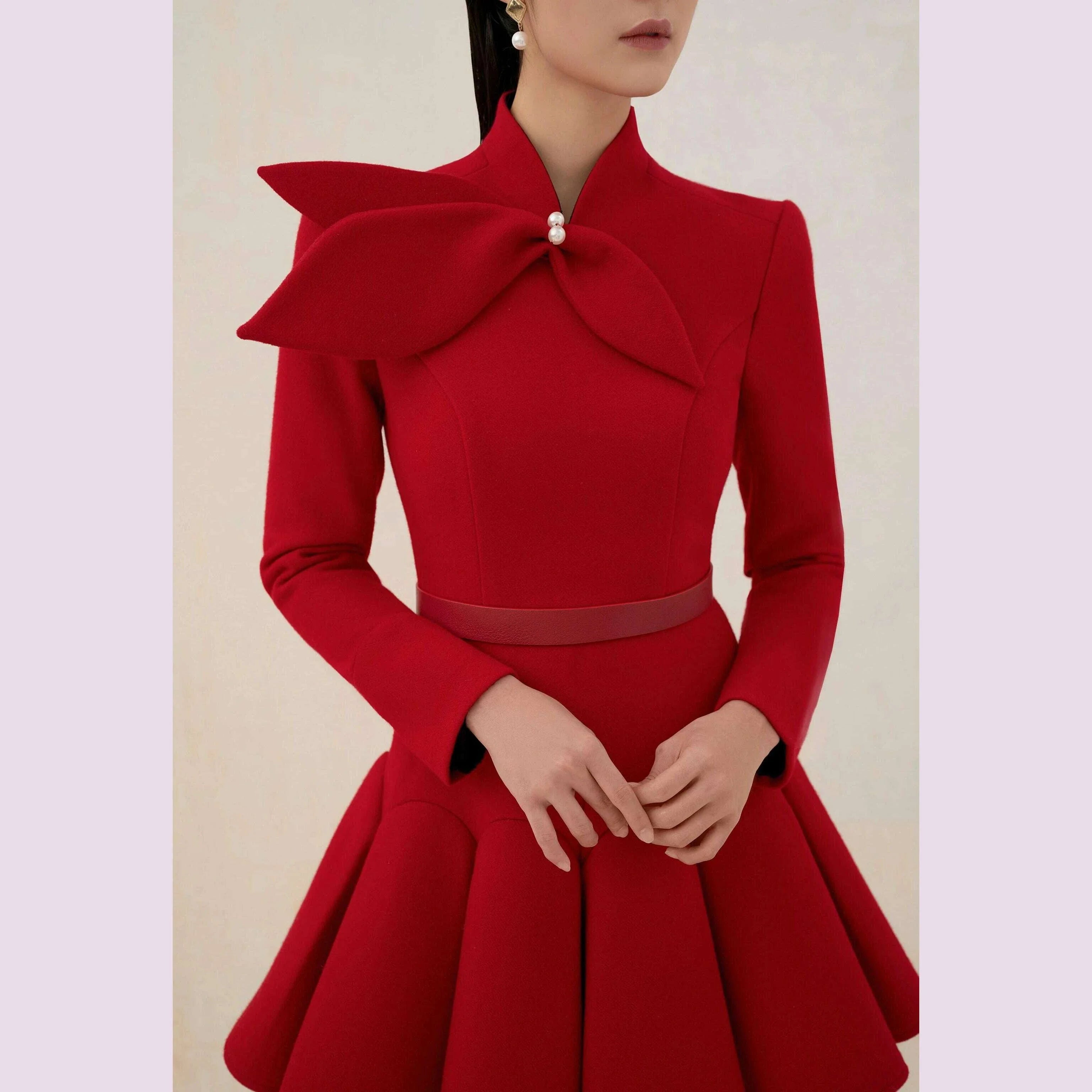 tailor shop light red wool dress Retro Slim  female light luxury dress Semi-Formal Dresses