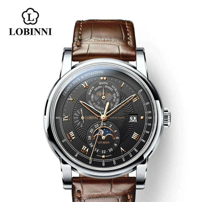 Switzerland LOBINNI Men Watch Luxury Brand Moon Phase Automatic Mechanical Men's Wirstwatches Sapphire Leather Seagull Movement