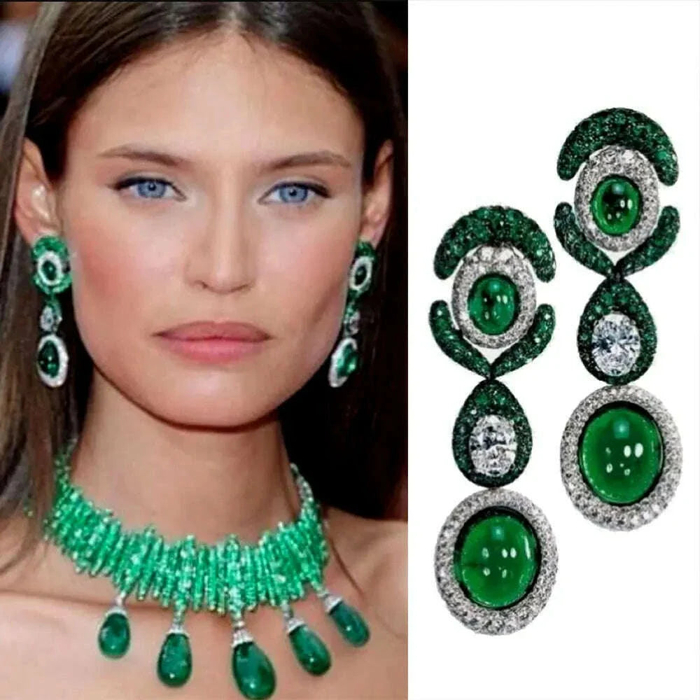 GODKI NEW Luxury Green Waterdrop African Earring For Women Wedding Party Indian Dubai Bridal Jewelry boucle d'oreille femme Gift