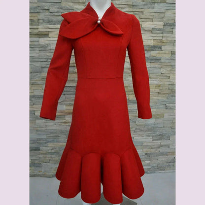 tailor shop light red wool dress Retro Slim  female light luxury dress Semi-Formal Dresses