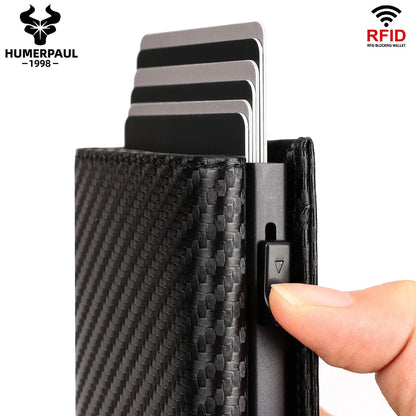 Wholesale Smart Credit Cards Holder Custom Logo Pop-Up Wallet for Men RFID Blocking Aluminum Carbon Fiber Credit CardHolder Case