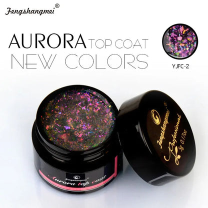 5ml Aurora Nail Gel Top Coat 12 Colors Clear UV Gel Sparkling Nail Polish Art Design Glitter Hybrid Gel Varnish