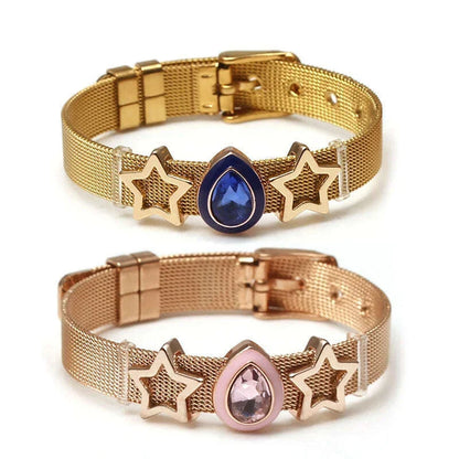 DINGLLY Two-tone Stainless Steel Mesh Bracelets For Women Men Love Heart Beaded 10mm Ribbon Mesh Bracelet & Bangle Gifts