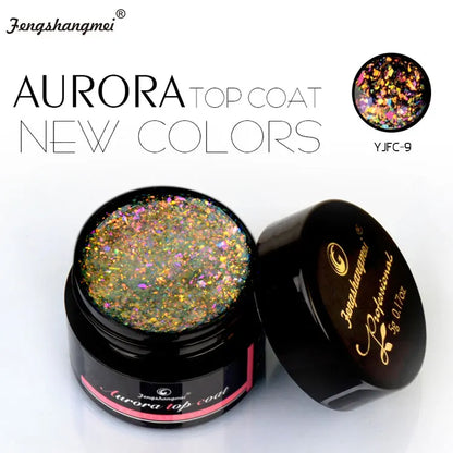 5ml Aurora Nail Gel Top Coat 12 Colors Clear UV Gel Sparkling Nail Polish Art Design Glitter Hybrid Gel Varnish