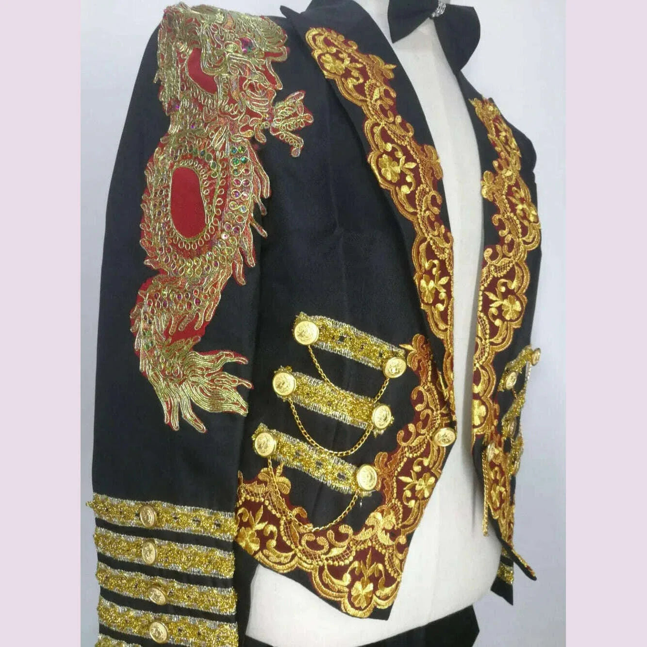 Court Tuxedo Magic Costume Black Red Blue Embroidery Long Tailcoat Blazers Bar Singer Host Stage Wear Wedding Suit Jackets