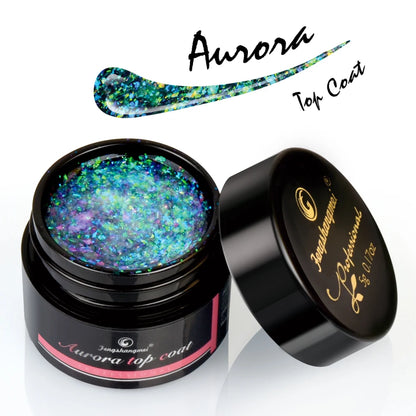 5ml Aurora Nail Gel Top Coat 12 Colors Clear UV Gel Sparkling Nail Polish Art Design Glitter Hybrid Gel Varnish
