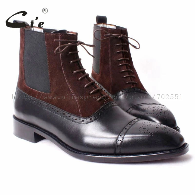 cie Free shipping custom bespoke handmade calf leather upper inner outsole Square toe semi-brogue lace-up boot brown/black A65